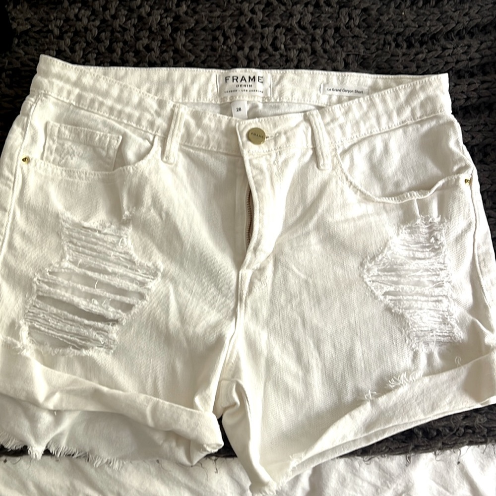 Frame white cutoff shorts